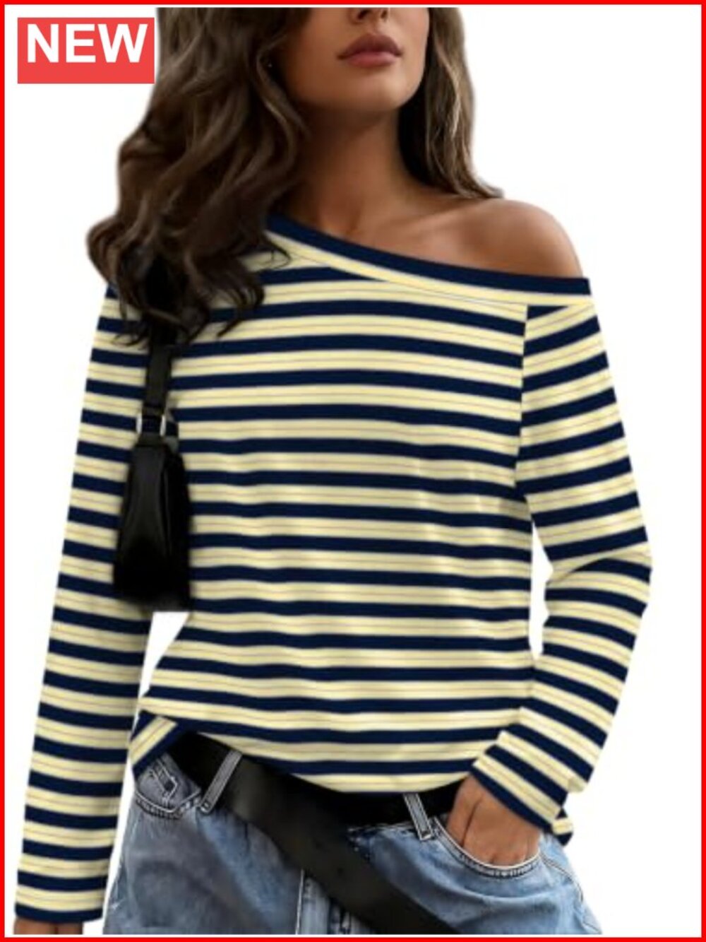 Off Shoulder Long Sleeve Top Asymmetric Neckline Casual Blouse